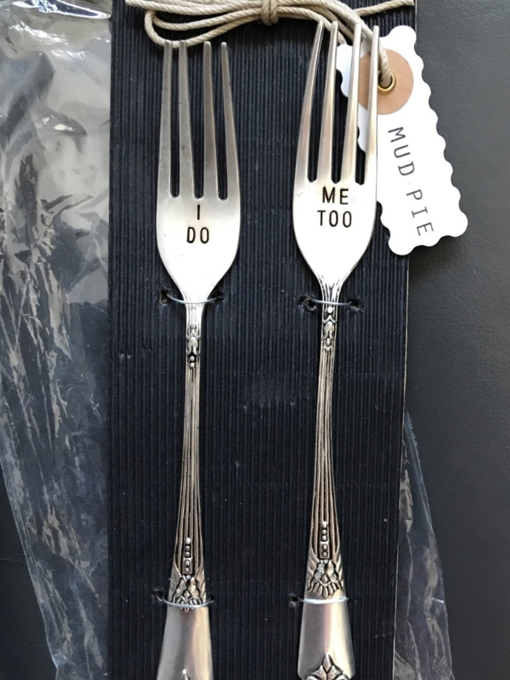 Mud Pie Engraved "I Do & Me Too" Wedding Cake Fork Set NIB 2 Piece Keepsake